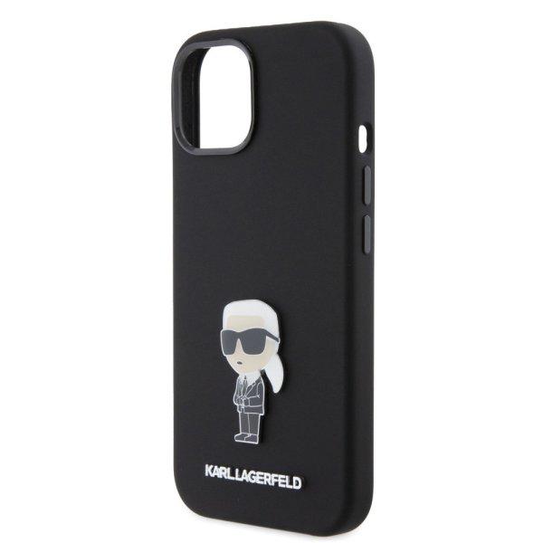 Karl Lagerfeld Liquid Silicone Metal Ikonik Apple iPhone 15 (6.1) hátlapvédő
tok fekete (KLHCP15SSMHKNPK)