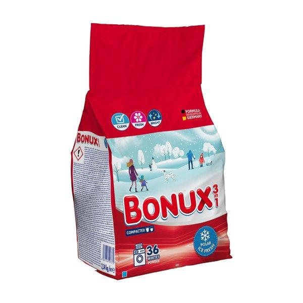 Mosópor 2,34 kg (36 mosás) fehér ruhákhoz Bonux Polar Ice Fresh