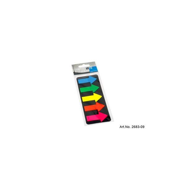 Jelölőcímke 25x45mm, 5x25lap, műanyag nyíl Info Notes kék zöld sárga
narancssárga rózsaszín