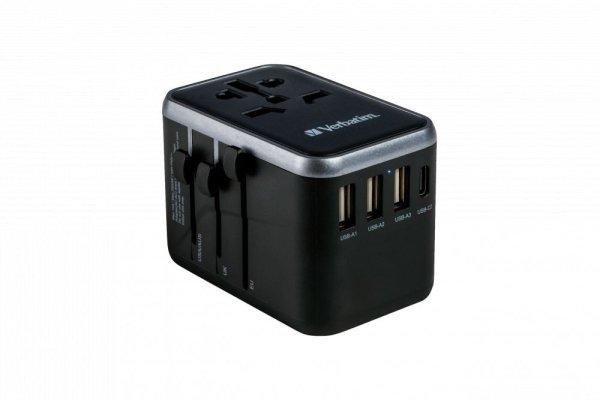 Verbatim Universal Travel Adapter UTA-04 Plug with USB-C PD & QC, USB-C & 3
USB-A ports