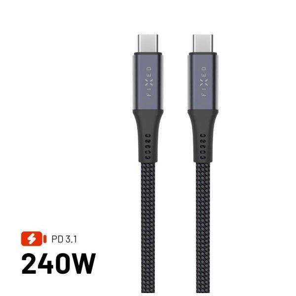 FIXED USB-C/USB-C adat- és töltőkábel FIXDBP-CC12-GR fonott szövet
borítás, USB4 gen2 20Gbps 4K 60Hz max 240W 1,2m, szürke