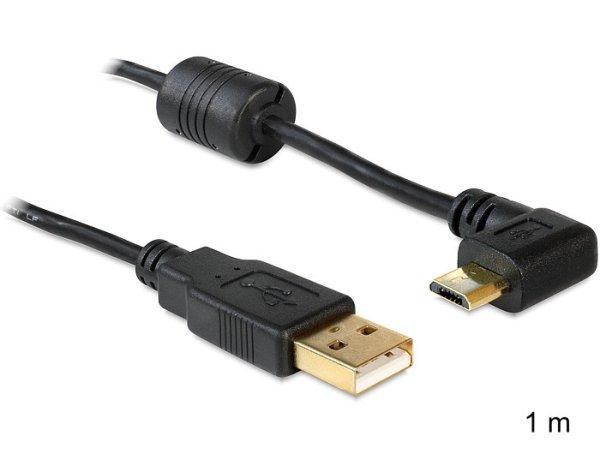 DeLock USB-A apa > USB micro-B apa kábel, 90°-ban forgatott bal/jobb 1m
Black