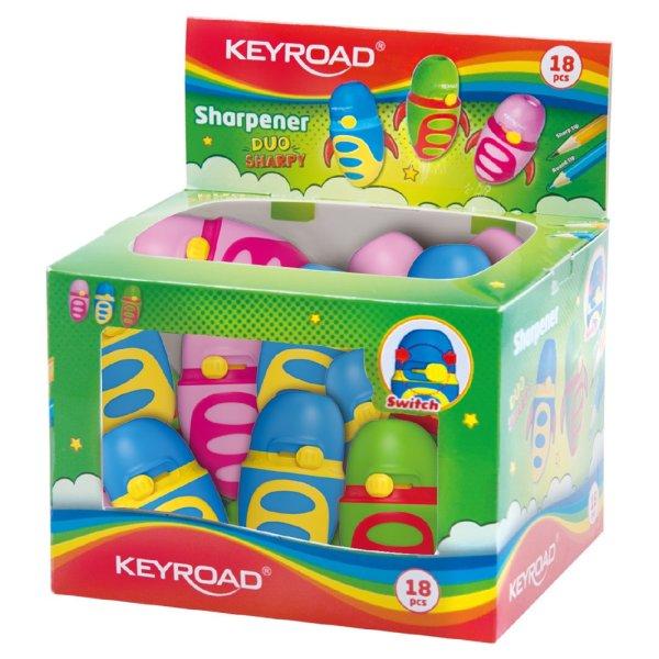 Hegyező 1 lyukú tartályos, fedeles, multifunkciós 18 db/display Keyroad Duo
Sharpy vegyes színek