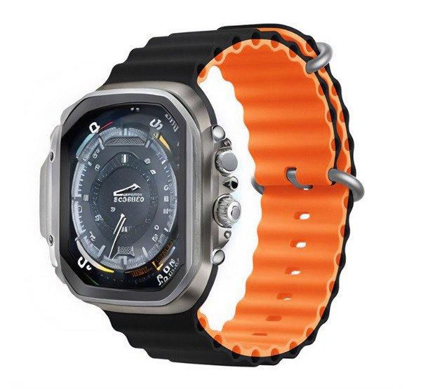 DEVIA DELUXE SPORT6 pótszíj (egyedi méret, nagy, szilikon, állítható,
hullám) FEKETE/NARANCSSÁRGA Apple Watch Ultra 2 49mm, Watch Ultra 49mm, Watch
Series 9 45mm