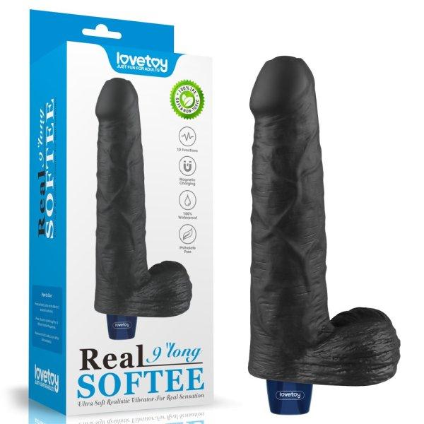  9" REAL SOFTEE Rechargeable Vibrating Dildo(Black) 