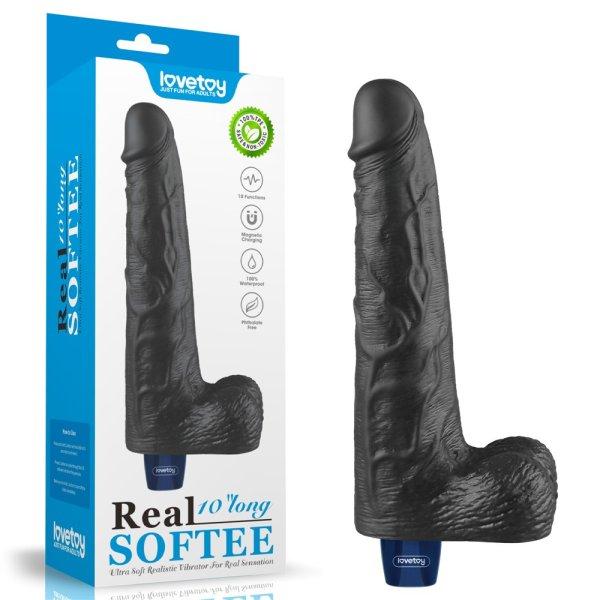  10" REAL SOFTEE Rechargeable Vibrating Dildo(Black) 