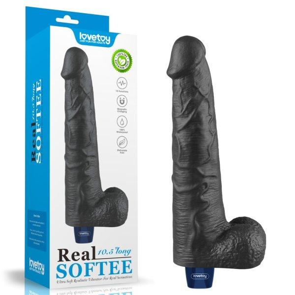  10.5" REAL SOFTEE Rechargeable Vibrating Dildo(Black) 