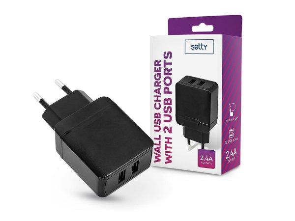 Setty 2xUSB hálózati töltő adapter - Setty USB Wall Charger - 5V/2,4A -
fekete