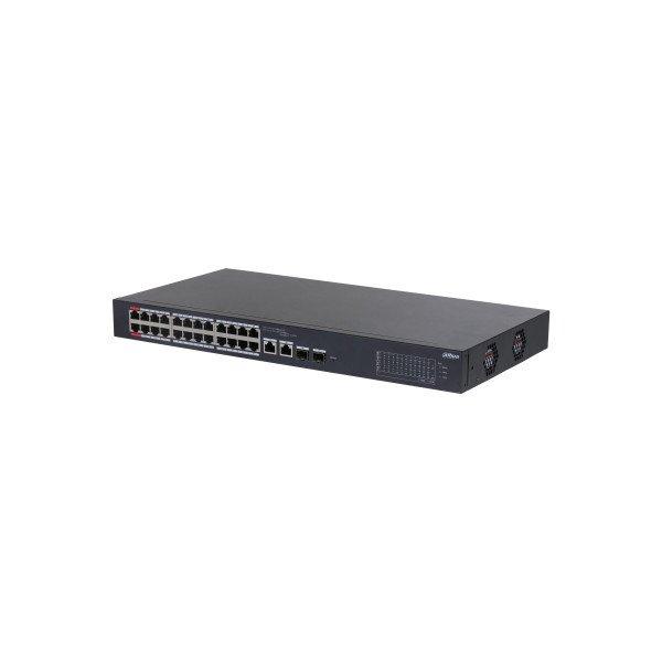 Dahua Mendzselhető PoE switch - CS4226-24ET-375 (Cloud menedzsment; 24x 100Mbps
at/af PoE; 2x 1Gbps; 2x 1Gbps SFP; 375W)