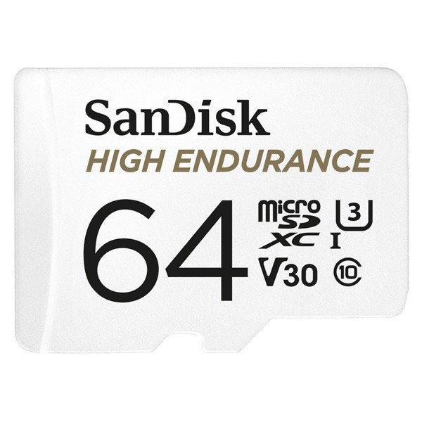 SanDisk MicroSD kártya - 64GB microSDXC High Endurance (100 MB/s, Class 10 U3,
V30) + adapter