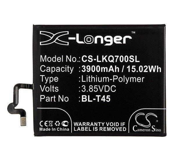 CAMERON SINO Li-Polymer akku (3.85V/3900mAh, LG BL-T45 kompatibilis) FEKETE LG
K50S (LMX520EM), LG K51S (K510EMW)