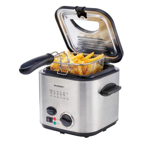 SilverCrest SFM 840 B1 inox, nemesacél 1.2 literes 840W mini olajsütő, 1-2
személyes fritőz fix, tapadásmentes üsttel