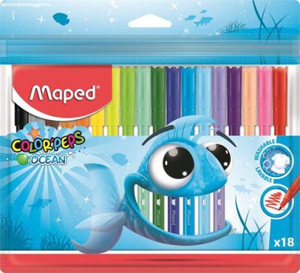 Filctoll készlet, 2 mm, kimosható, MAPED "Color'Peps Ocean", 18
különböző szín