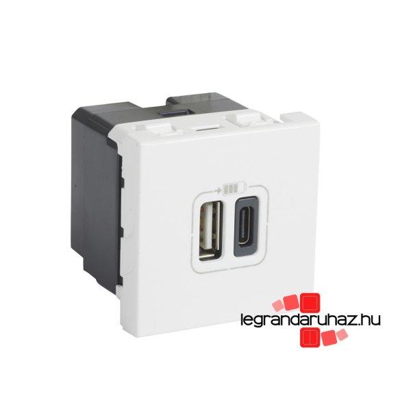 Legrand Program Mosaic kettős USB-A és USB-C - 230 V - 5 V, 2 modul, fehér,
Legrand 077592