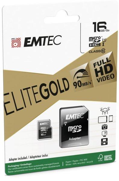 Emtec 16GB microSDHC Elite Gold Class 10 UHS-I U1 + adapterrel