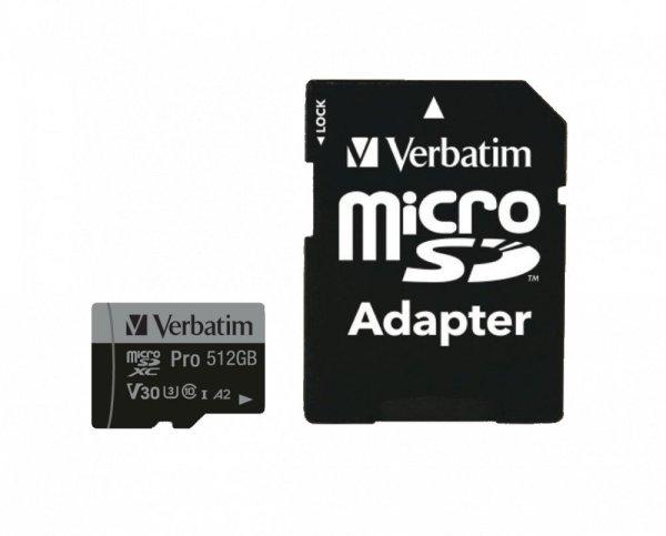 Verbatim 512GB microSDXC Pro Class 10 U3 V30 A2 + adapterrel