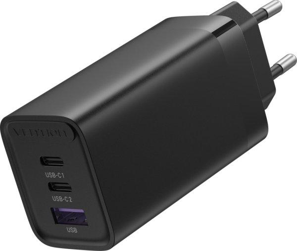 Vention USB-C+C+A (65W/30W/30W, 3-portos, fekete), töltő