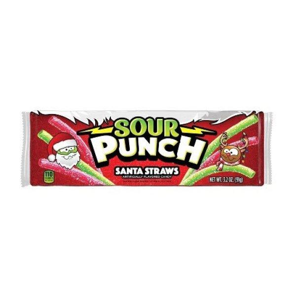 Sour Punch Santa Straws Green Apple and Berry savanyú gumicukor 91g