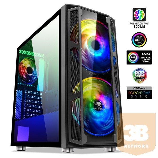Spirit of Gamer Számítógépház - GHOST 5 RGB (fekete, ablakos, 2x20cm,
4x12cm ventilátor, ATX, mATX, 2xUSB3.0, 1xUSB2.0)