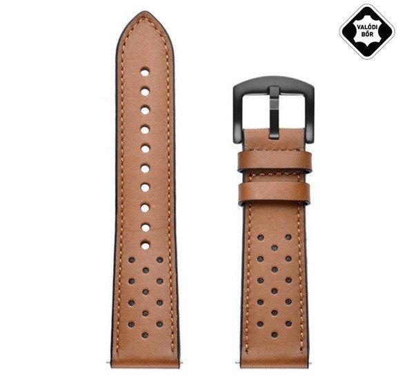Pótszíj (univerzális, 22mm, valódi bőr, légáteresztő) VILÁGOSBARNA 