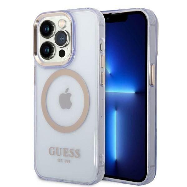 Guess GUHMP14XHTCMU iPhone 14 Pro Max 6,7" lila áttetsző Magsafe
keménytok arany kontúrral