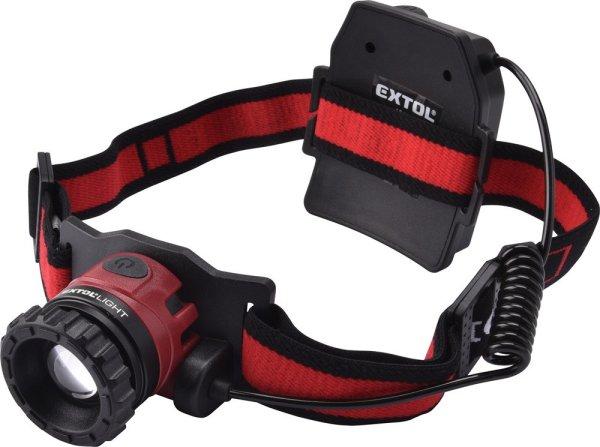EXTOL LIGHT LED fejlámpa, 10 W, CREE XPL, 450 Lumen; tölthető akkuval, zoom +
3 funkció (teljes/ 1/4 fényerő, villogás), fehér+p