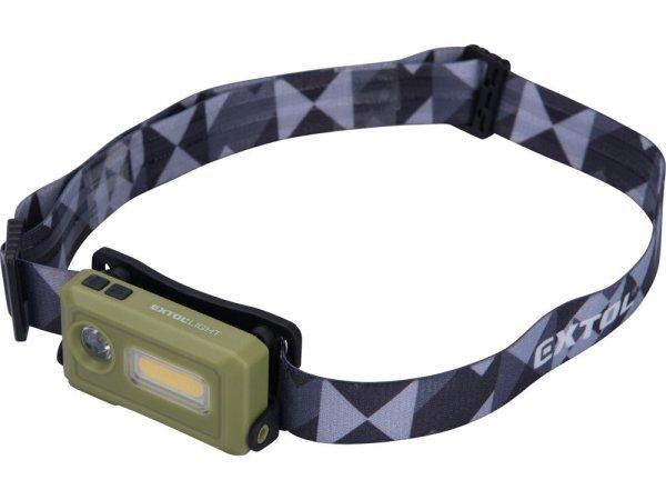 EXTOL LIGHT LED fejlámpa, SMD+COB, 140 Lumen; tölthető akkuval, 8 funkció,
cseppálló IPX4