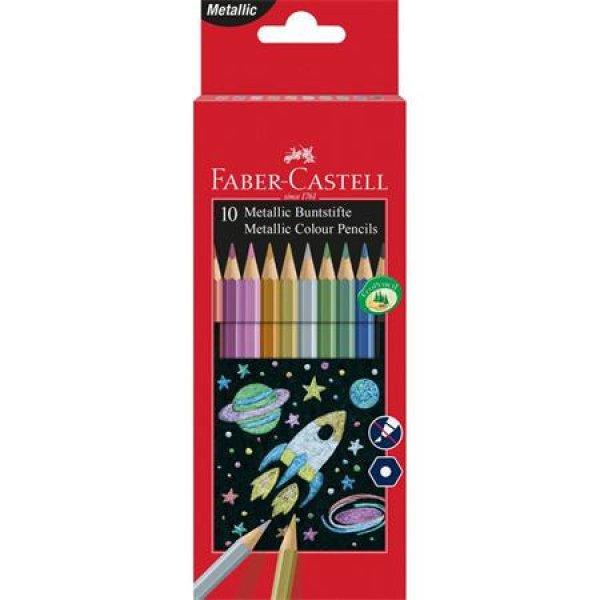 Színes ceruza készlet, hatszögletű, FABER-CASTELL, 10 különböző metál
szín