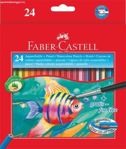 Akvarell ceruza készlet, hatszögletű, ecsettel, FABER-CASTELL, 24
különböző szín