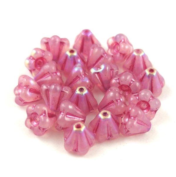 Cseh préselt virág gyöngy - harangvirág - Crystal Violet AB - 4x6mm - 20+2db