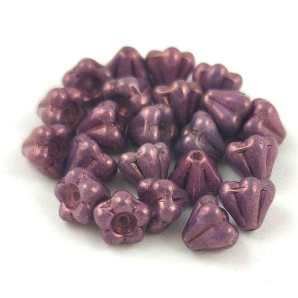 Cseh préselt virág gyöngy - harangvirág - Alabaster Purple Vega Luster -
4x6mm - 20+2db