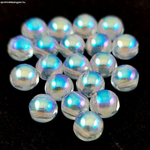 Candy - Cseh préselt kétlyukú gyöngy - Crystal Blue Rainbow - 6mm