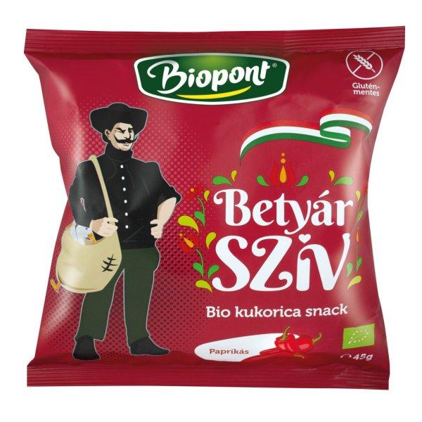 Biopont bio kukorica snack betyár szív paprikás ízesítéssel 45 g