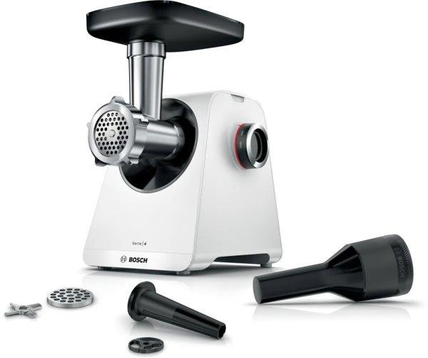 Bosch MFWS420W MultiPower Serie 4 Food Mincer 500W / 1900W elektromos
húsdaráló, 2.5 kg/perc kapacitással, 3 mm / 8 mm tárcsával és
kolbásztöltő tartozékkal