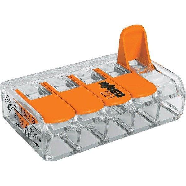 WAGO 221-615 15db/csomag 41A/450V leágazás 5x 0,5-6mm2 átlátszó
vezetékösszekötő
