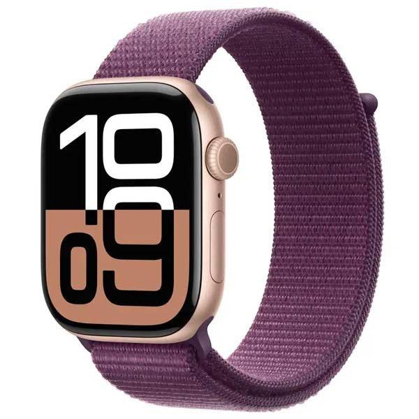 Apple Watch Series 10 GPS + Cellular 42mm Rose Gold Aluminium Case with Plum
Sport Loop