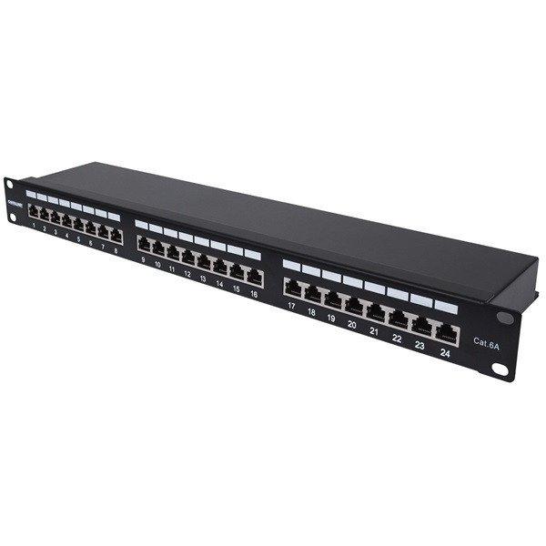 Manhattan Patch panel - CAT6A FTP árnyékolt patch panel, 24 portos, 1U, Fekete