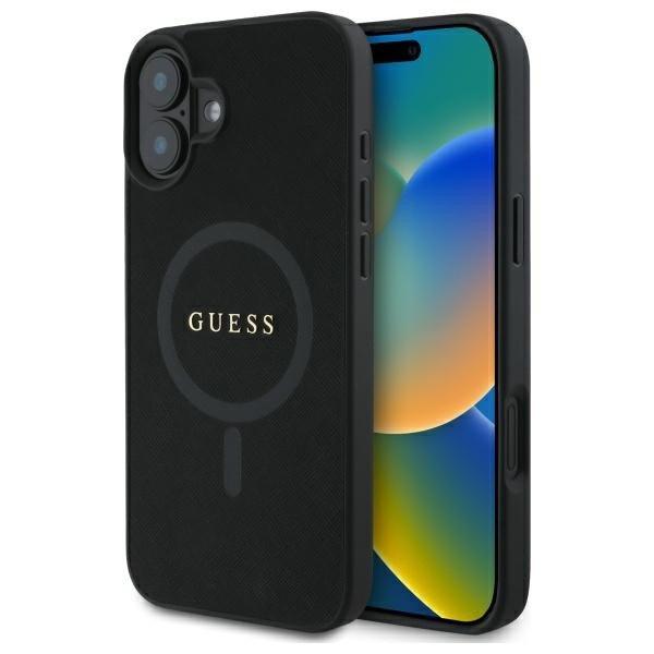 Guess GUHMP16SPSAHMCK Saffiano Classic Logo MagSafe-kompatibilis keménytok
iPhone 16 - fekete