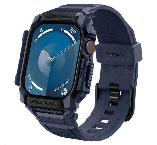 SPIGEN RUGGED ARMOR PRO pótszíj (egyedi méret, szilikon, ütésállóság +
szilikon keret) SÖTÉTKÉK Apple Watch Series 10 42mm