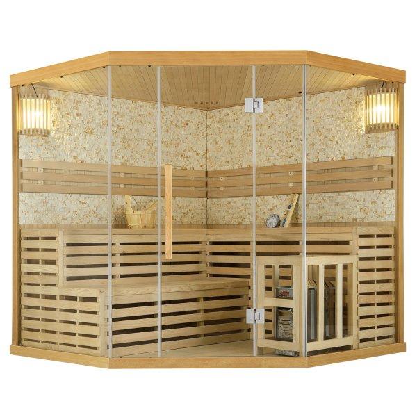 Tradičná saunová kabína / fínska sauna Espoo200 s kamennou stenou Premium -
200 x 200 cm 8 kW