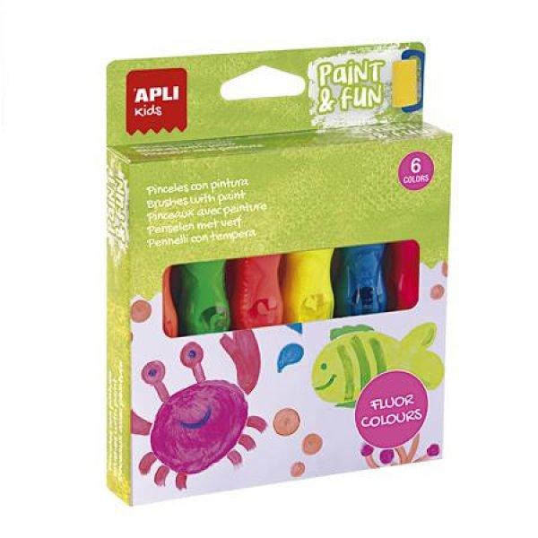 Tempera készlet, ecsetvégű tubusban, APLI Kids "Paint&Fun", 6
különböző neon szín