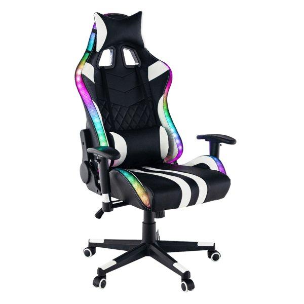 Irodai/gamer szék RGB háttérvilágítással,
fekete/fehér/színes minta, ZOPA