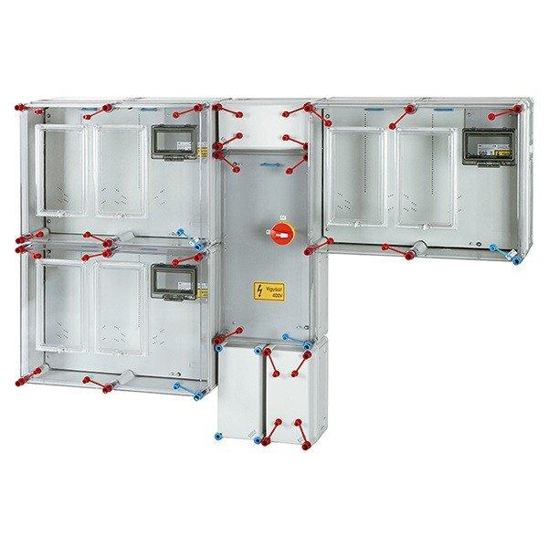 Hensel HCS432 1/3F 3x(M63A+V32A) földkábeles +tűzeseti kapcsoló 2-szintes
csoportos mérőhely