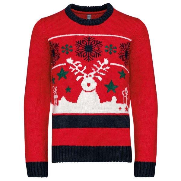 Gyermek kereknyakú pulóver karácsonyi mintával, Kariban KA9012, Cherry
Red-4/6
