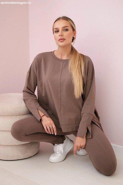 Blúzból és leggings nadrágból álló oversize szett modell 9328 mocca szín