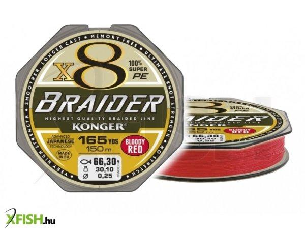 Konger Braider X8 Bloody Red Fonott Zsinór 150m 0,08mm 7,6Kg