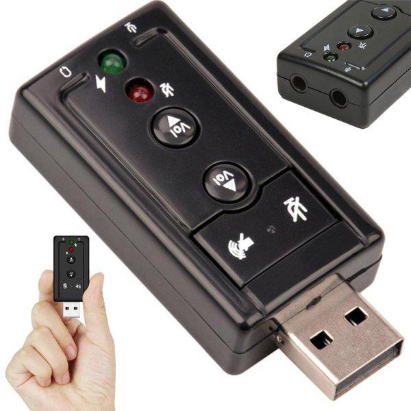 USB 7.1 hangkártya, mikrofon és fejhallgató csatlakozóval