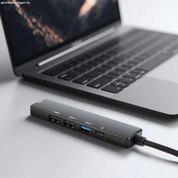 Multifunkciós USB Hub - HDMI + Type-C 3.0 - 3xUSB-A, 1xType-C - 5 Gbps, 100 W -
fekete