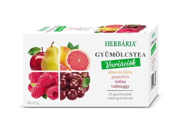 Herbária gyümölcstea mix 1 alma-körte, grapefruit, málna, vadmeggy
variáció 20x2 g 40 g