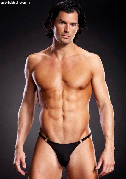 Microf. Thong w. Metal Rings Black S/M
